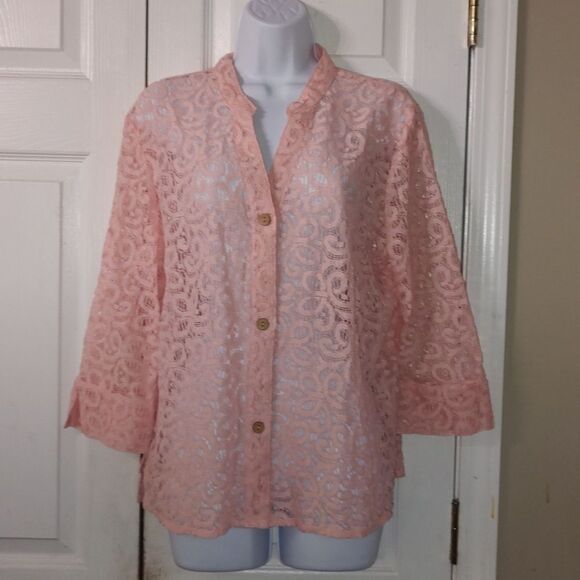 Ruby Rd. Favorites lace button down pink top Sz 14 - Picture 1 of 5